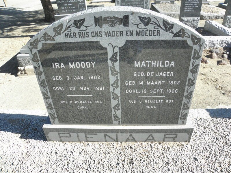 PIENAAR Ira Moody 1902-1981 &amp; Mathilda DE JAGER 1902-1966