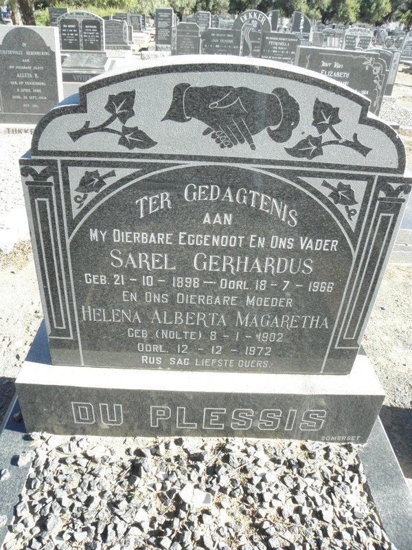PLESSIS Sarel Gerhardus, Du 1898-1966 &amp; Helena Alberta Magaretha NOLTE 1902-1972