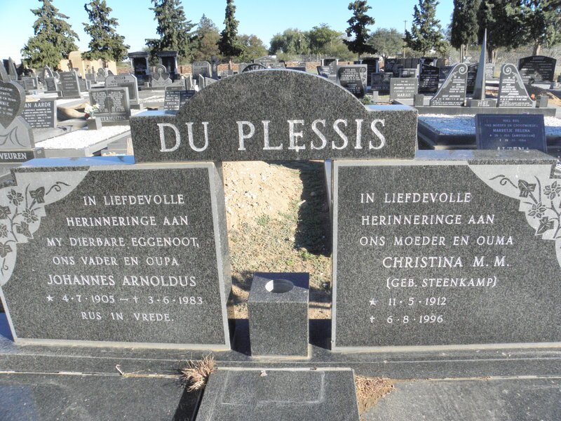 PLESSIS Johannes Arnoldus, Du 1905-1983 &amp; Christina M.M. STEENKAMP 1912-1996