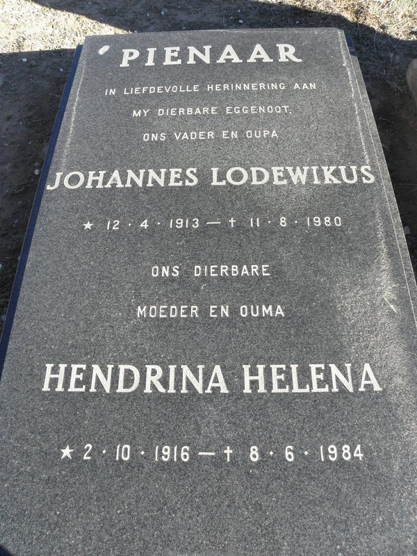 PIENAAR Johannes Lodewikus 1913-1980 &amp; Hendrina Helena 1916-1984
