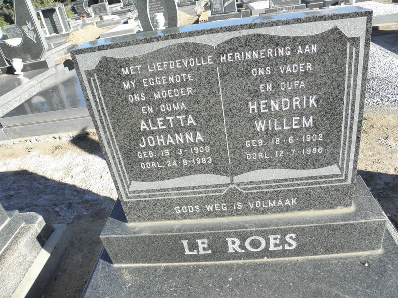 ROES Hendrik Willem, Le 1902-1986 &amp; Aletta Johanna 1908-1983