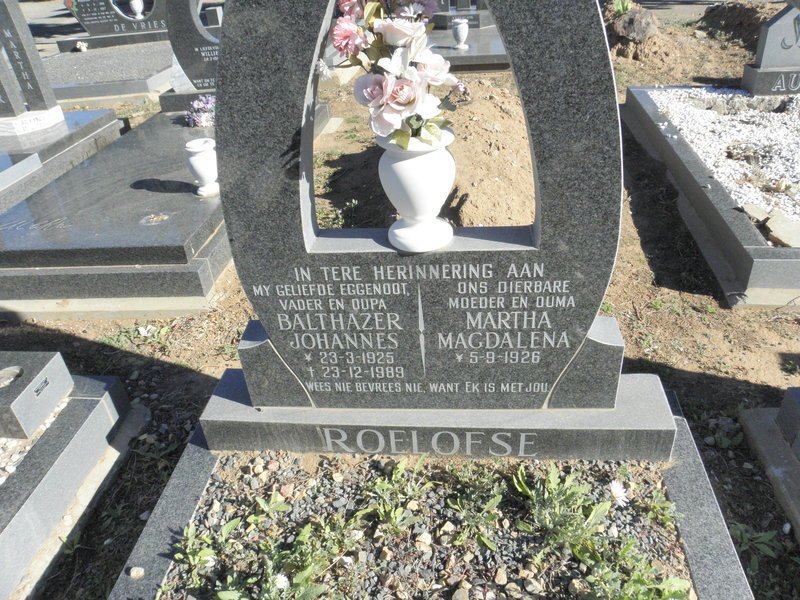 ROELOFSE Balthazer Johannes 1925-1989 &amp; Martha Magdalena 1926-