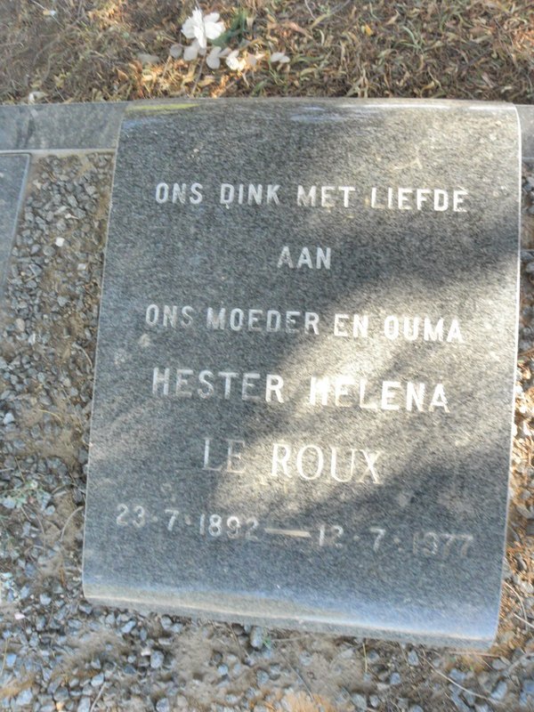 ROUX Hester Helena, Le 1892-1977