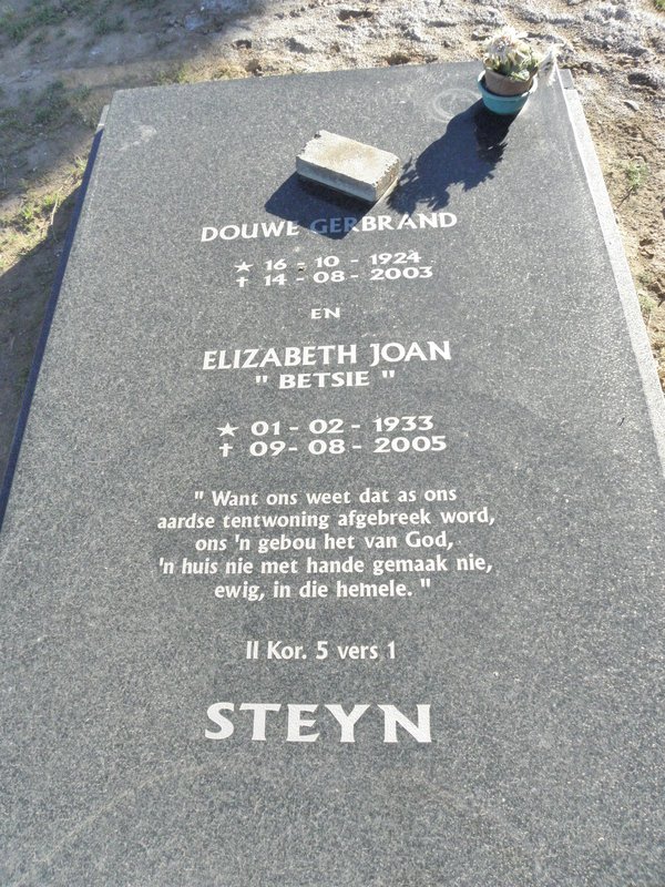 STEYN Douwe Gerbrand 1924-2003 &amp; Elizabeth Joan 1933-2005