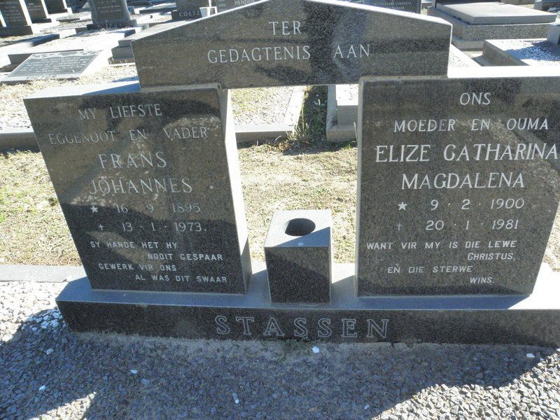 STASSEN Frans Johannes 1895-1973 &amp; Elize Catharina Magdalena 1900-1981