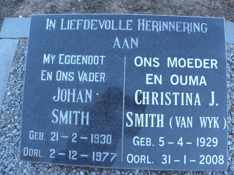 SMITH Johan 1930-1977 &amp; Christina J.1929-2008