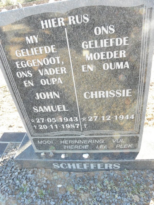 SCHEFFERS John Samuel 1943-1987 &amp; Chrissie 1944-