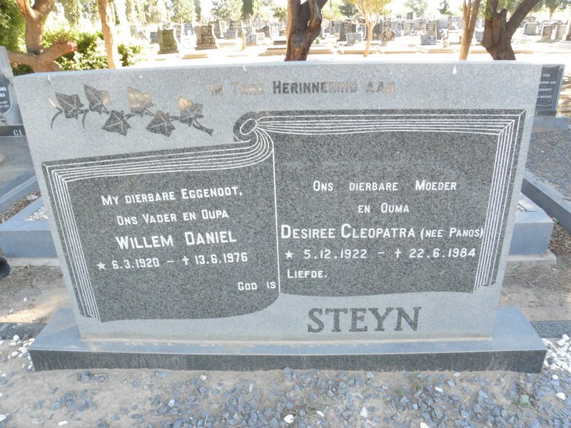 STEYN Willem Daniel 1920-1976 &amp; Desiree Cleopatra PANOS 1922-1984