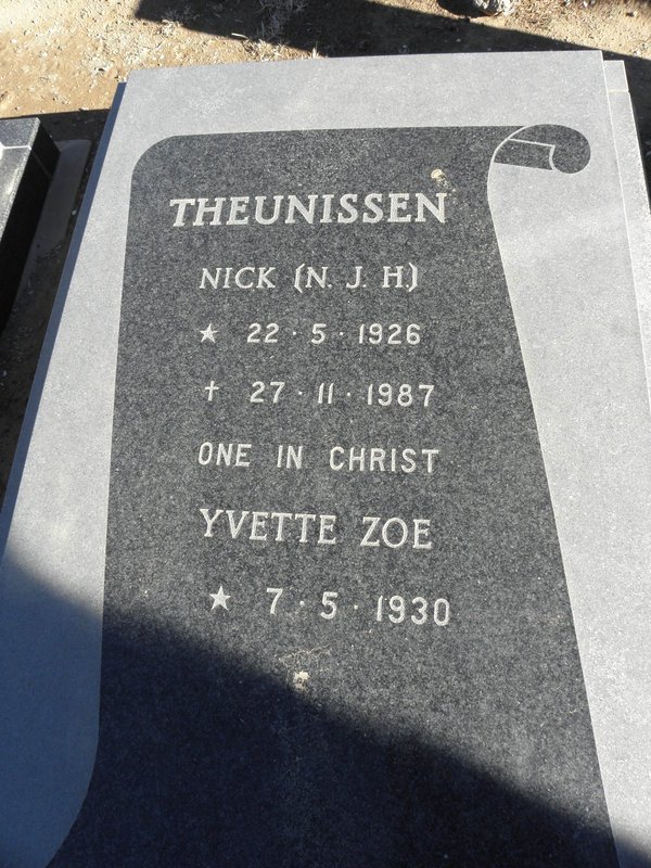THEUNISSEN N.J.H. 1926-1987 &amp; Yvette Zoe 1930-