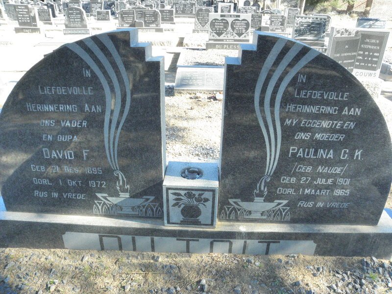 TOIT David F., du 1895-1972 &amp; Paulina C.K. NAUDE 1901-1965