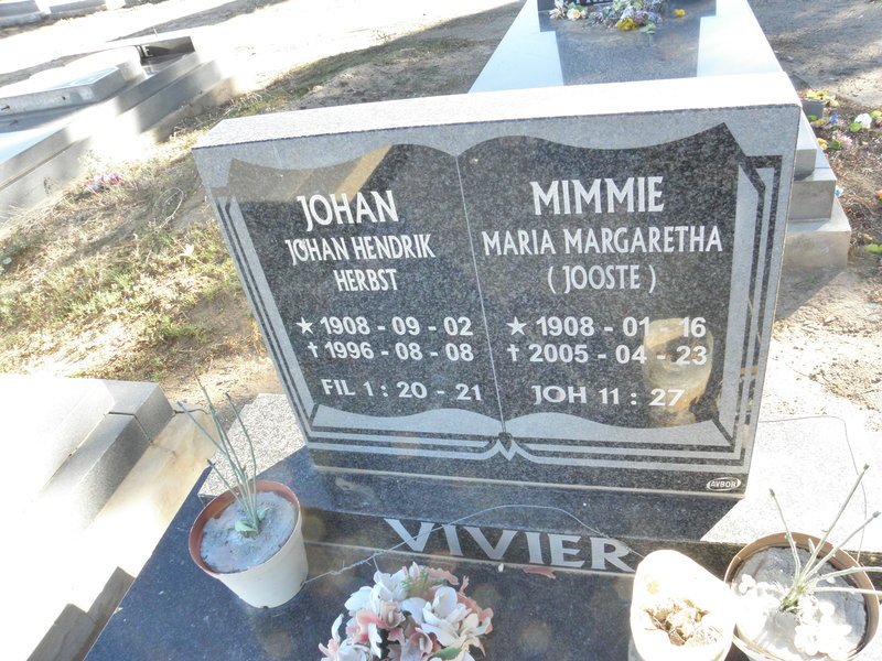 VIVIER Johan Hendrik Herbst 1908-1996 &amp; Maria Margaretha JOOSTE 1908-2005