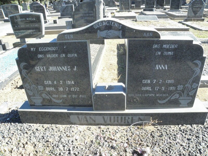 VUUREN Gert Johannes J., van 1914-1972 &amp; Anna 1918-1991