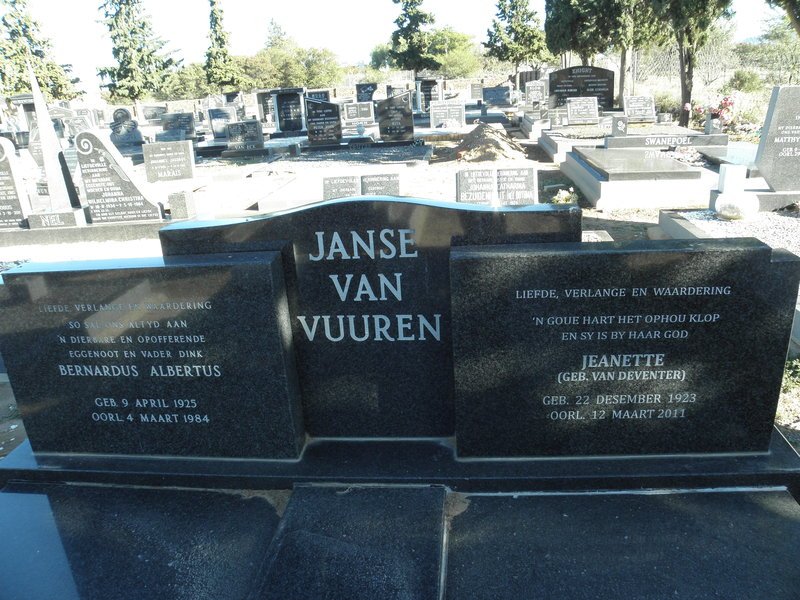 VUUREN Bernardus Albertus, Janse van 1925-1984 &amp; Jeanette VAN DEVENTER 1923-2011