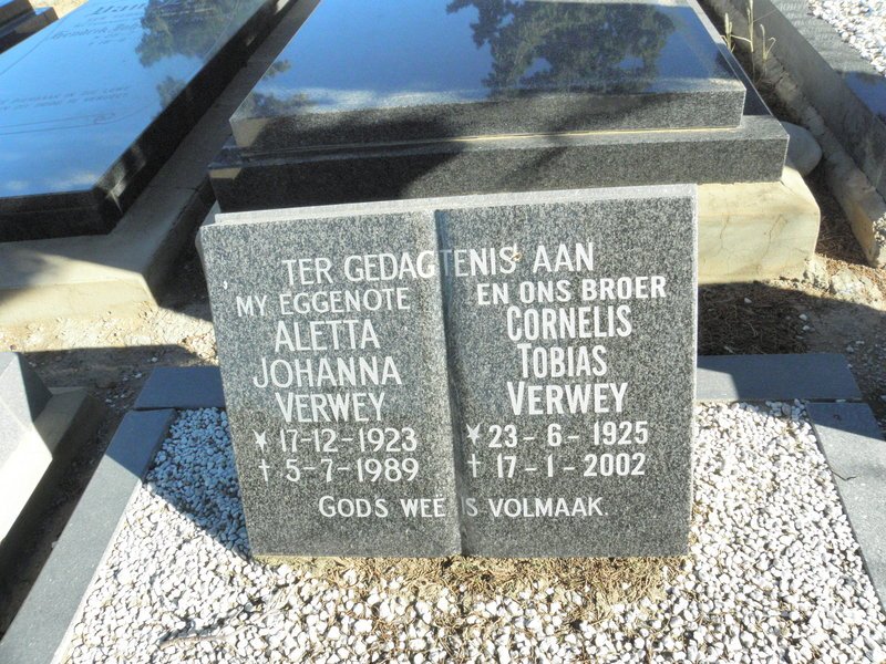 VERWEY Cornelis Tobias 1925-2002 &amp; Aletta Johanna 1923-1989
