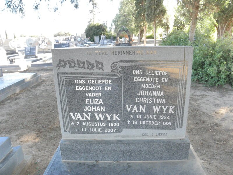 WYK Eliza Johan, van 1920-2007 &amp; Johanna Christina 1924-1991