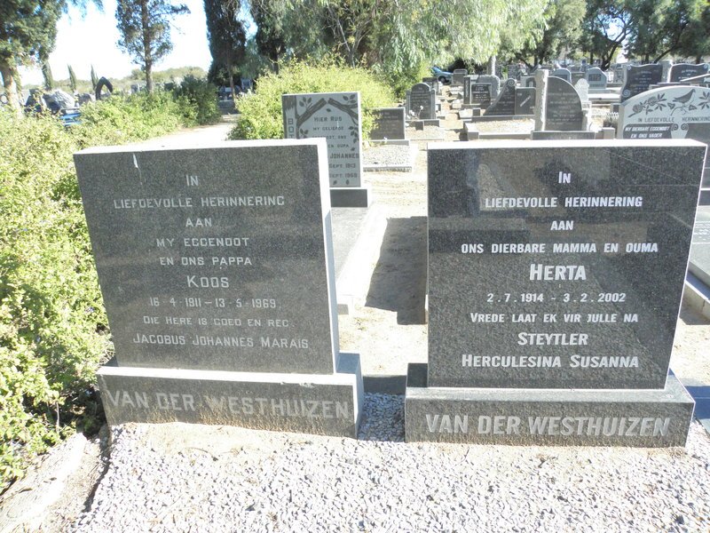 WESTHUIZEN Jacobus Johannes Marais, van der 1911-1969 &amp; Herculesina Susanna STEYTLER 1914-2002