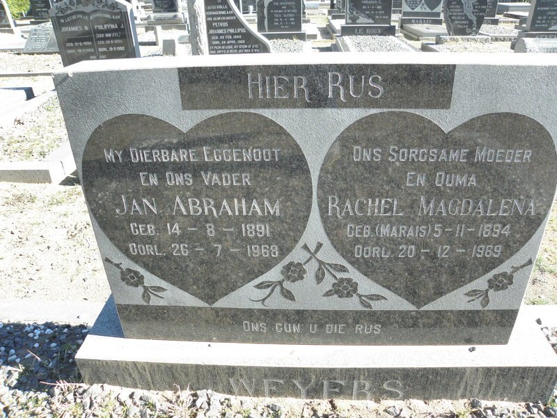 WEYERS Jan Abraham 1891-1968 &amp; Rachel Magdalena MARAIS 1894-1989
