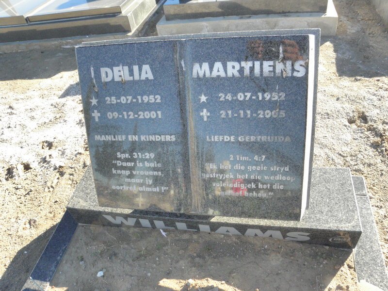 WILLIAMS Martiens 1952-2005 &amp; Delia 1952-2001