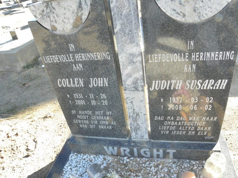 WRIGHT Collen John 1931-2001 &amp; Judith Susarah 1937-2008