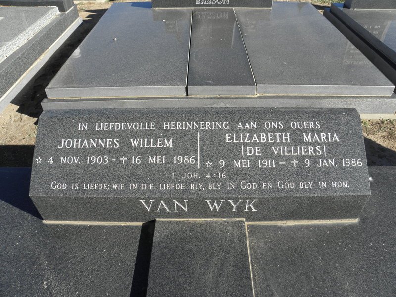 WYK Johannes Willem, van 1903-1986 &amp; Elizabeth Maria DE VILLIERS 1911-1986