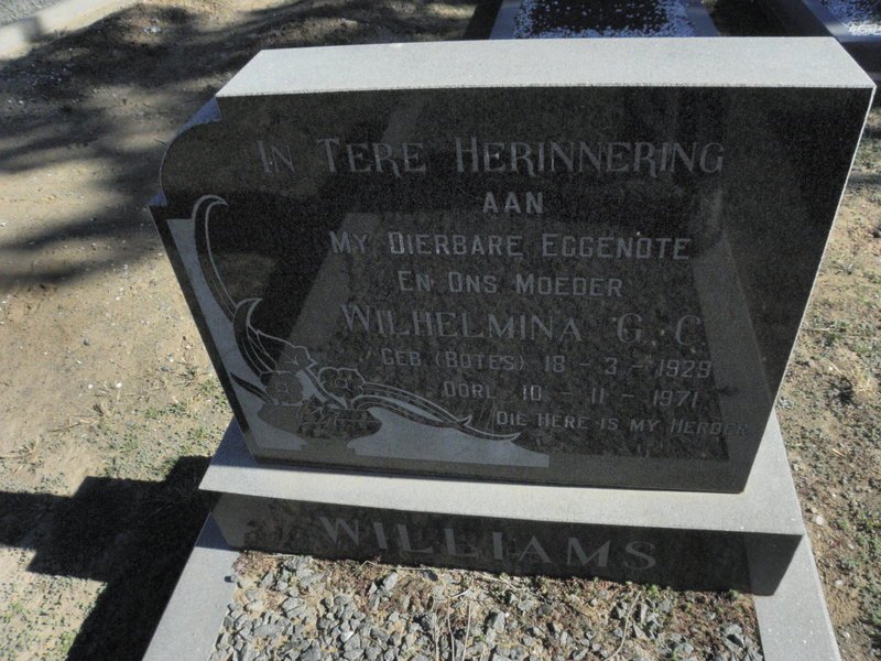 WILLIAMS Wilhelmina G.C. nee BOTES 1929-1971