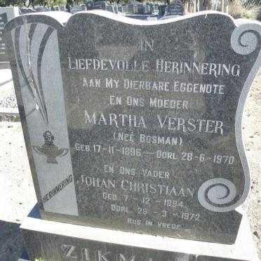 ZIKMANN Johan Christiaan 1894-1972 &amp; Martha Verster BOSMAN 1896-1970