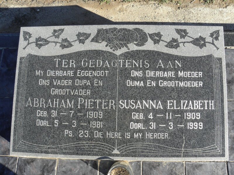 ? Abraham Pieter 1909-1981 &amp; Susanna Elizabeth 1909-1999