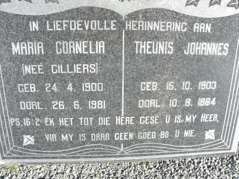 ? Theunis Johannes 1903-1984 &amp; Maria Cornelia CILLIERS 1900-1981