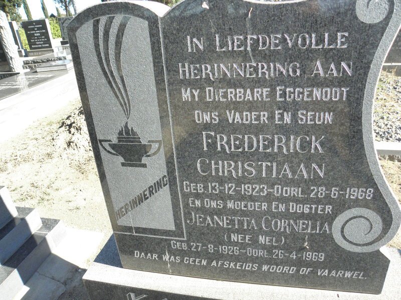 ? Frederick Christiaan 1923-1968 &amp; Jeanetta Cornelia NEL 1926-1969