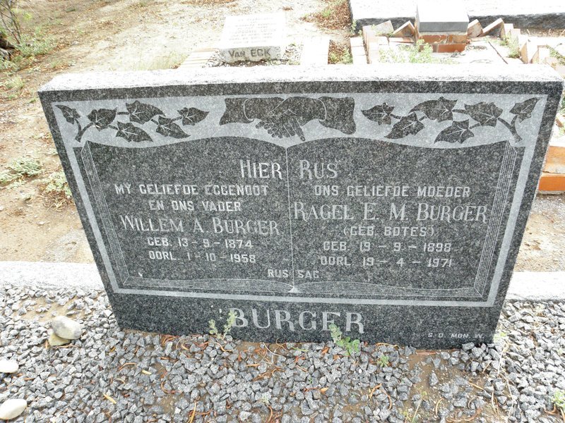 BURGER Willem A. 1874-1958 &amp; Ragel E.M. BOTES 1898-1971