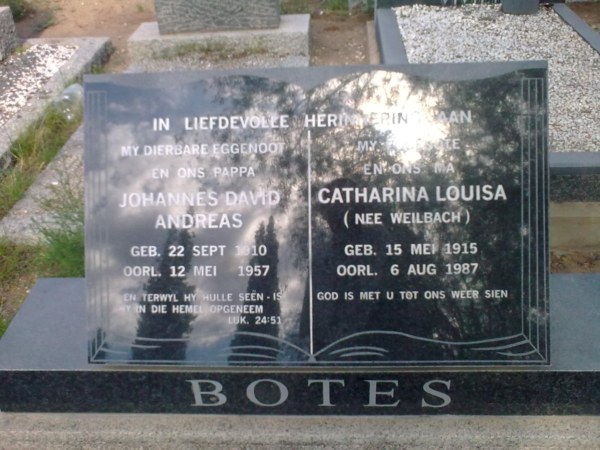 BOTES Johannes David Andreas 1910-1957 &amp; Catharina Louisa WEILBACH 1915-1987