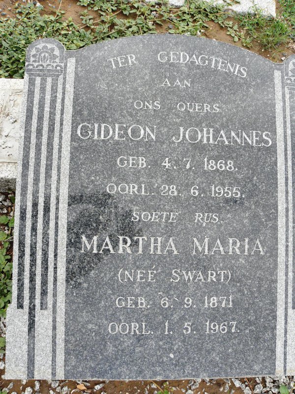 BURGER Gideon Johannes 1868-1955 &amp; Martha Maria SWART 1871-1967