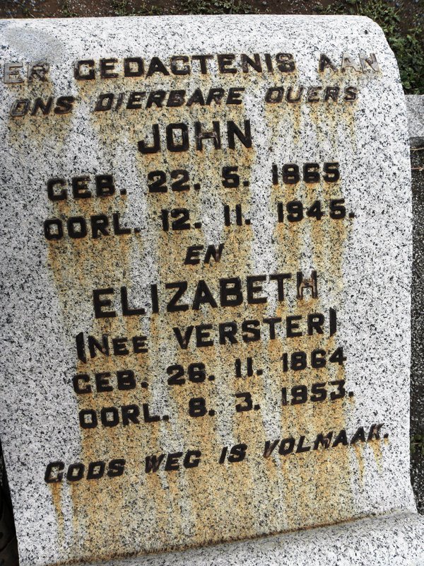CHRISTIE John 1865-1945 &amp; Elizabeth VERSTER 1864-1953