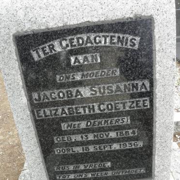 COETZEE Jacoba Susanna Elizabeth nee DEKKERS 1884-1936