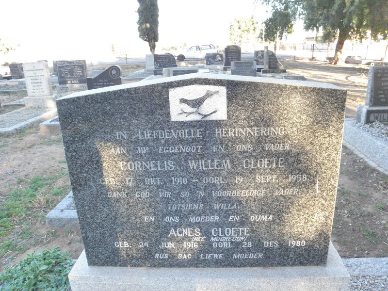 CLOETE Cornelis Willem 1910-1958 &amp; Agnes MCGREGOR 1916-1980