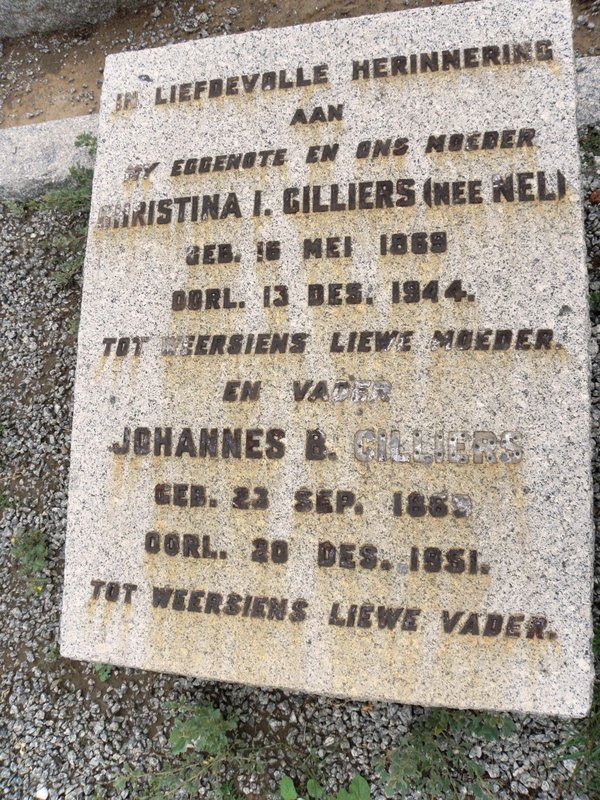 CILLIERS Johannes B. 1869-1951 &amp; Christina I. NEL 1869-1944