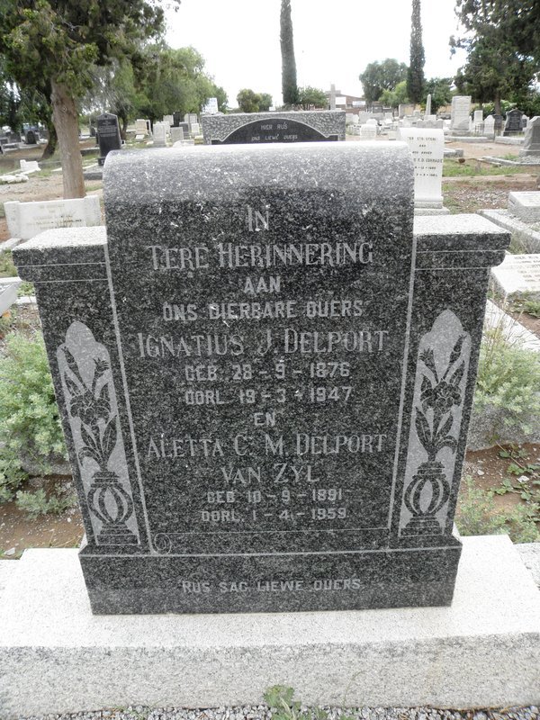 DELPORT Ignatius J. 1876-1947 &amp; Aletta C.M. VAN ZYL 1891-1959
