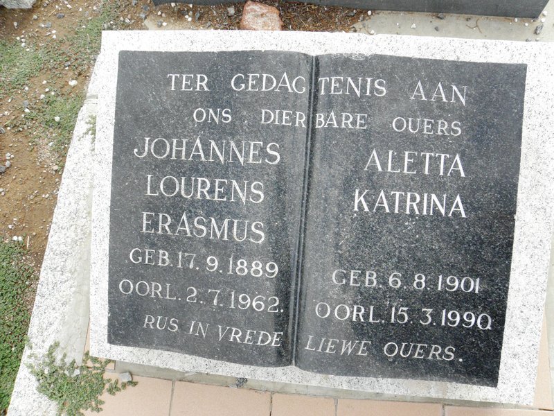 ERASMUS Johannes Lourens 1889-1962 &amp; Aletta Katrina 1901-1990