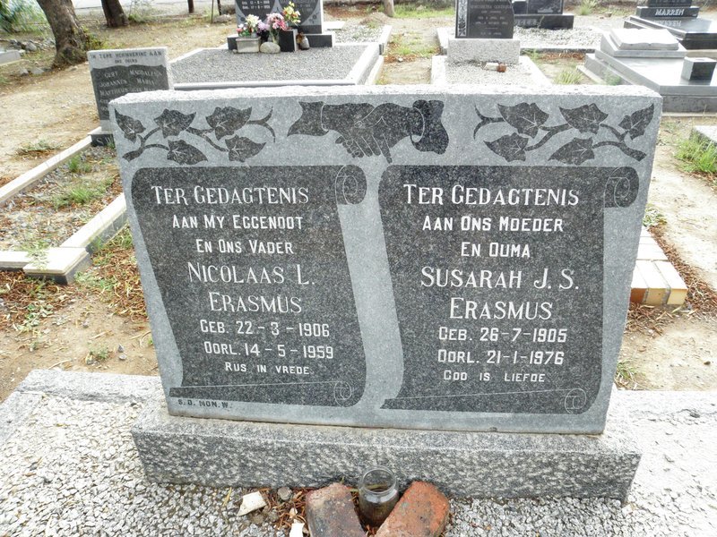 ERASMUS Nicolaas L. 1906-1959 &amp; Susarah J.S. 1905-1976