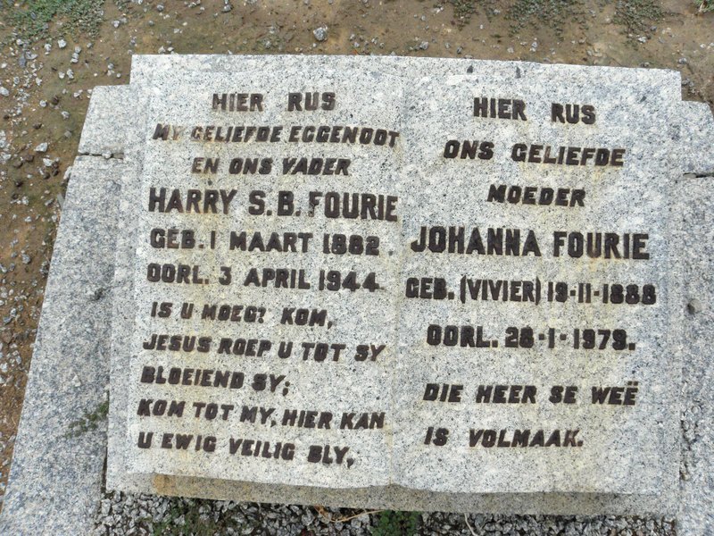 FOURIE Harry S.B. 1882-1944 &amp; Johanna Fourie VIVIER 1888-1979