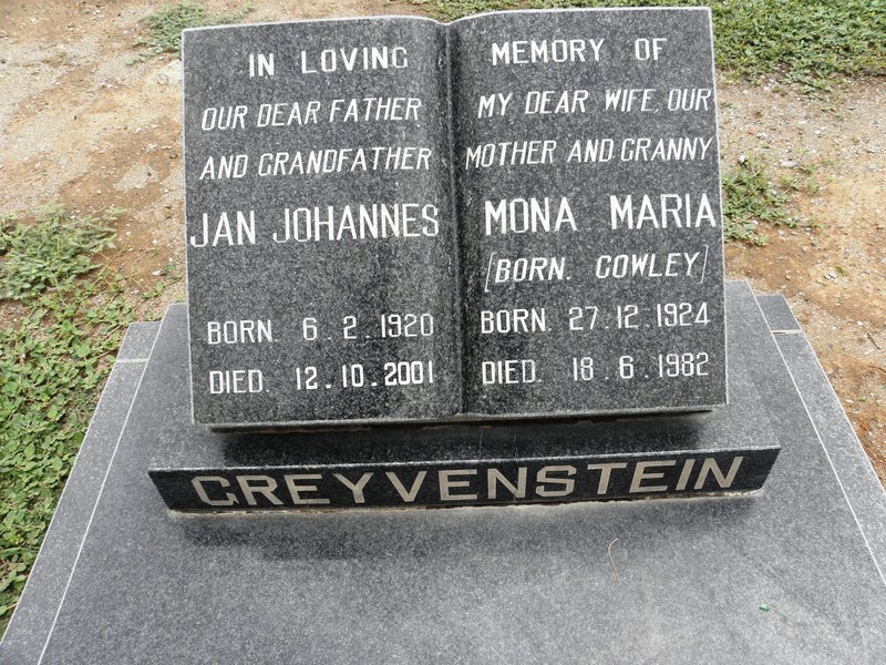 GREYVENSTEIN Jan Johannes 1920-2001 &amp; Mona Maria COWLEY 1924-1982
