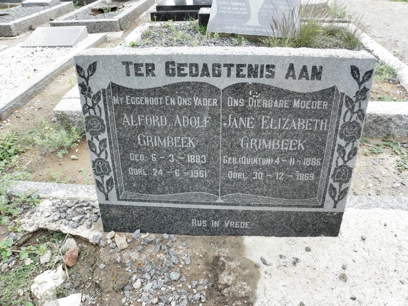 GRIMBEEK Alford Adolf 1883-1961 &amp; Jane Elizabeth QUINTON 1886-1969