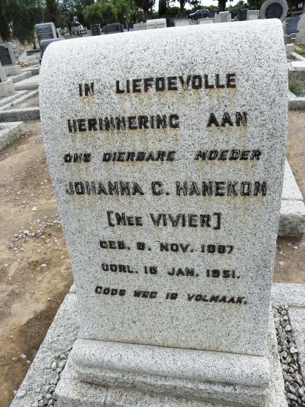 HANEKOM Johanna C. nee VIVIER 1887-1951