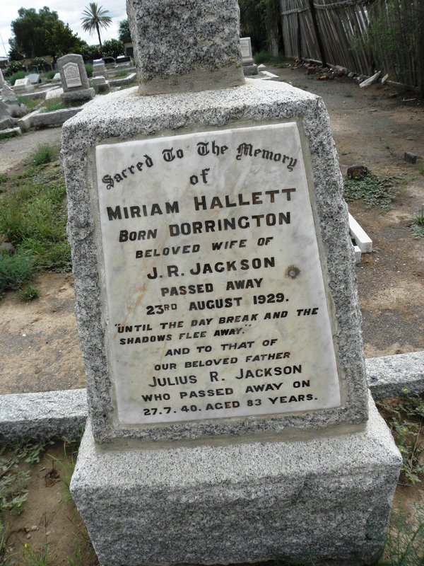 JACKSON Julius R. -1940 &amp; Miriam Hallett DORRINGTON -1929