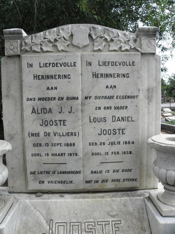 JOOSTE Louis Daniel 1884-1939 &amp; Alida J.J. De VILLIERS 1889-1979