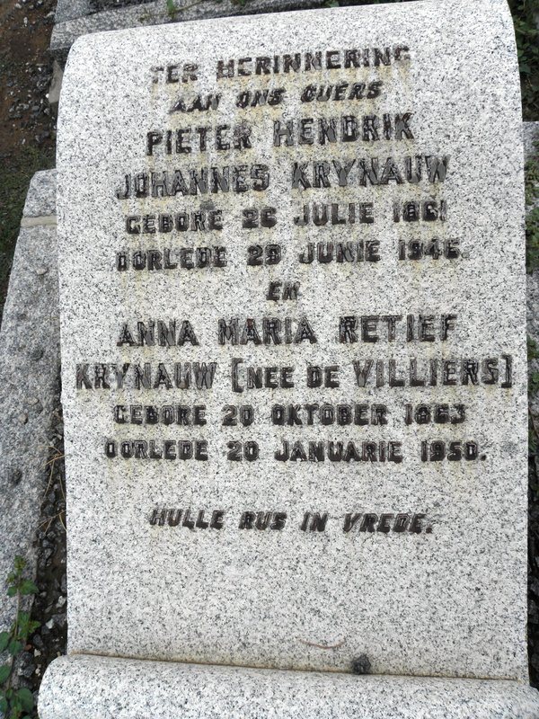 KRYNAUW Pieter Hendrik Johannes 1861-1946 &amp; Anna Maria Retief De VILLIERS 1863-1950