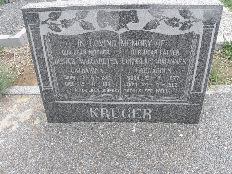 KRUGER Cornelius Johannes Gerhardus 1877-1962 &amp; Hester Margaretha Catharina 1892-1961