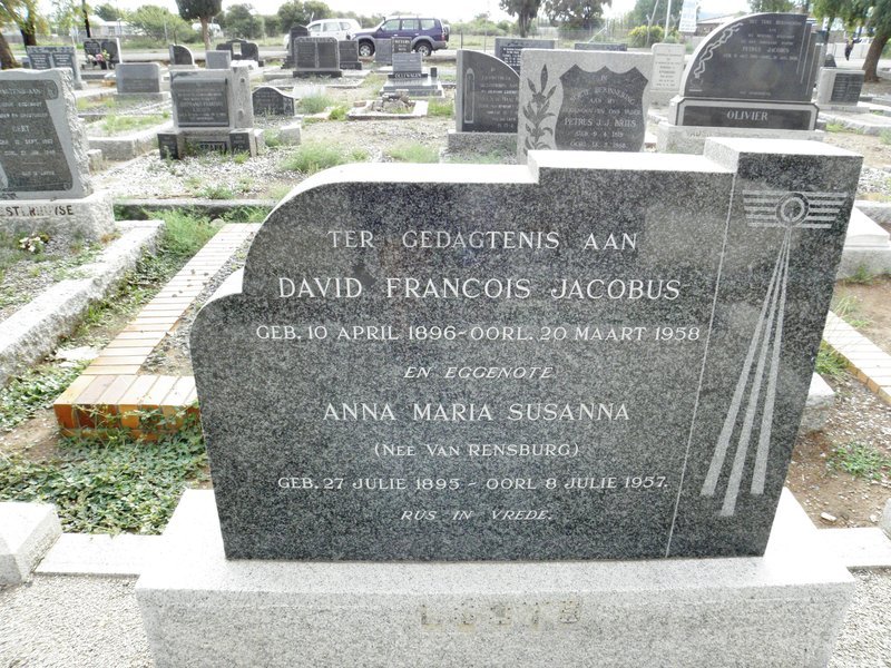 LOOTS David Francois Jacobus 1896-1958 &amp; Anna Maria Susanna Van RENSBURG 1895-1957