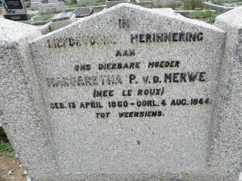 MERWE Margaretha P., v.d. nee Le ROUX 1860-1944