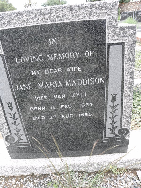 MADDISON Jane-Maria nee VAN ZYL 1894-1968